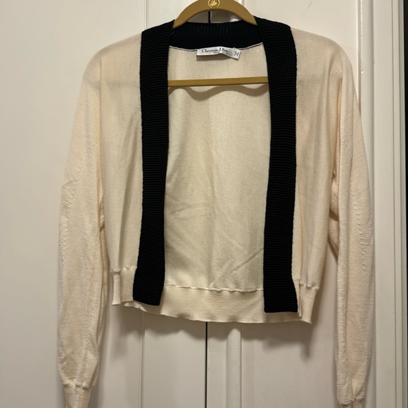 Dior Sweaters - Christian Dior Cashmere Cardigan - Cream with Black trim - Size S/M